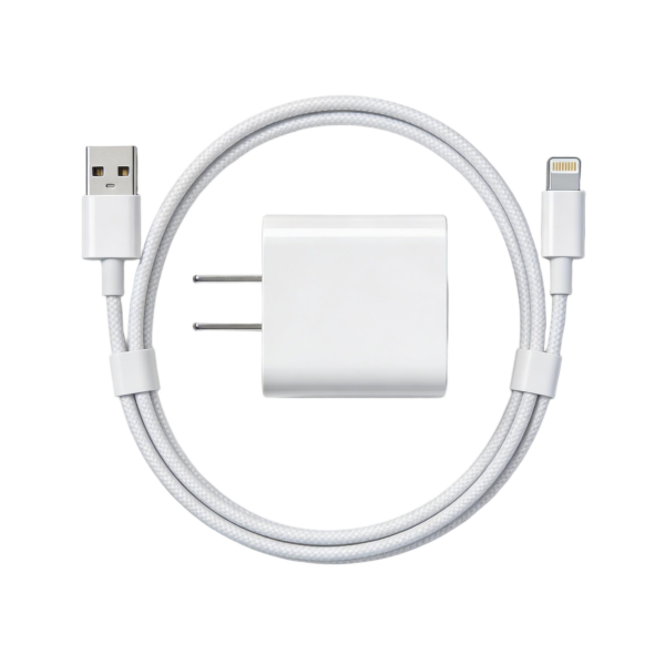 Single USB Wall Charger with Braided Lightning Cable Set