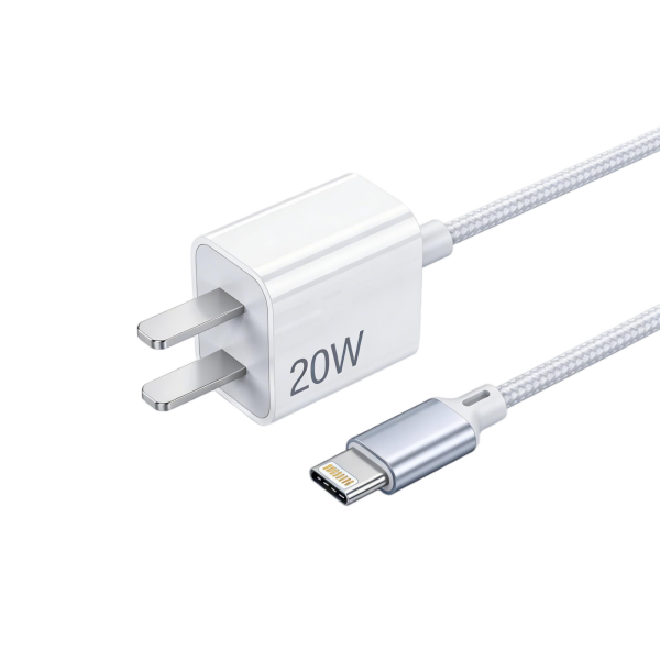20W PD Fast Charger with Braided Lightning Cable Set